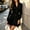Black, variant on Morttic Women's Solid Color Blazer Collar Puff Sleeve A-Line Mini Dress – V-Neck, Pleated Waist, Office & Date Night Dress Navy Blue,S
