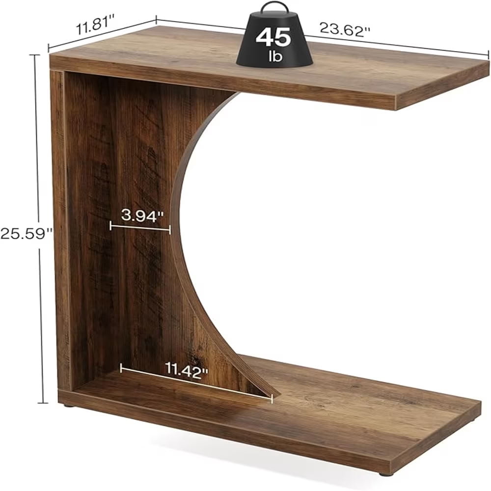 MAYEERTY C-Shaped End Table, Modern Wooden Space-Saving Couch Table for Living Room, Bedroom, Home Office