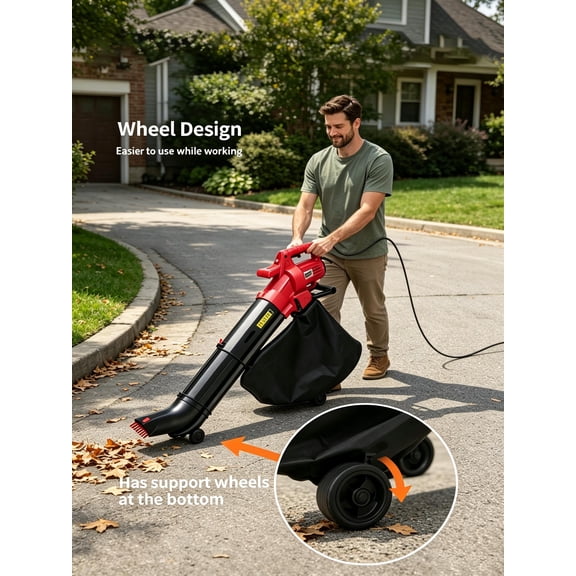 3-in-1 Electric Leaf Blower Vacuum With Scraper , 10M(32.8FT)Corded, Blows, vacuums, leaves with 460 CFM airflow and 40L bag for gardens, yards, and walkways.