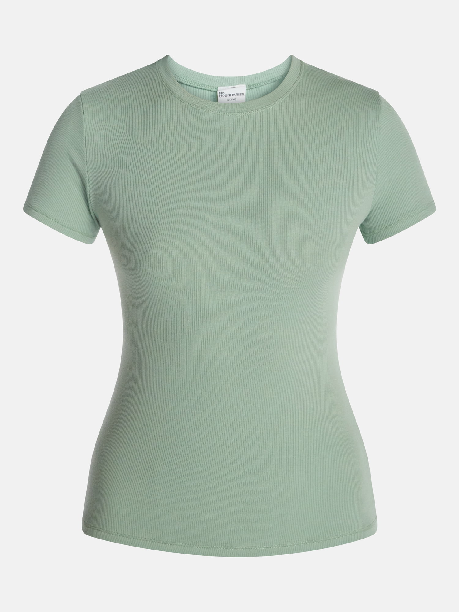 No Boundaries Cotton Stretch Ribbed Tee with Short Sleeves, Women's XS-XXXL