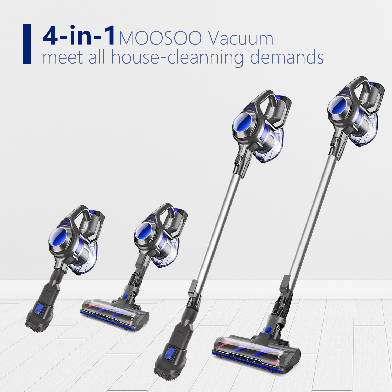 MOOSOO 4-in-1 Cordless Vacuum Lightweight Stick Vacuum for Carpet  Hard Floors Per Hair - image 4 of 10