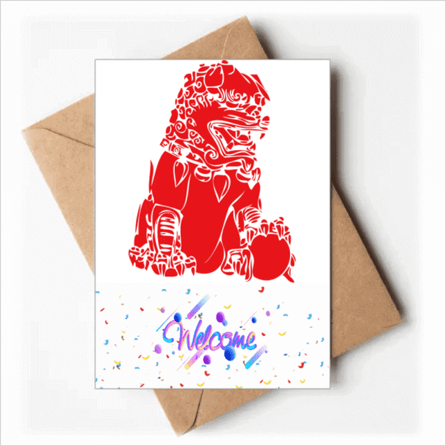 China Red Lion Paper Cut Patriotism Welcome Back Greeting Cards Envelopes Blank