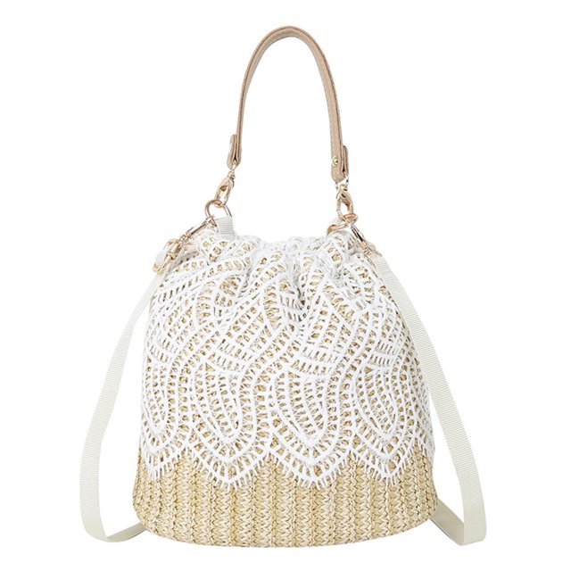 Bolso de hombro de cubo tejido de encaje para mujer Bolsos de mensajero de paja Bolso de playa (Estilo 1) Ehuebsd Para Estrenar