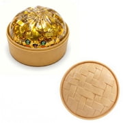 2 Pcs Giant Gold Glitter Dumpling Squishy Toys with Steamer Basket, Jumbo Bao Bun Stress Relief Ball, Viral Fidget Sensory Toys for K*-ids and Adults, Dollar Sign Eyes Money Dumpling