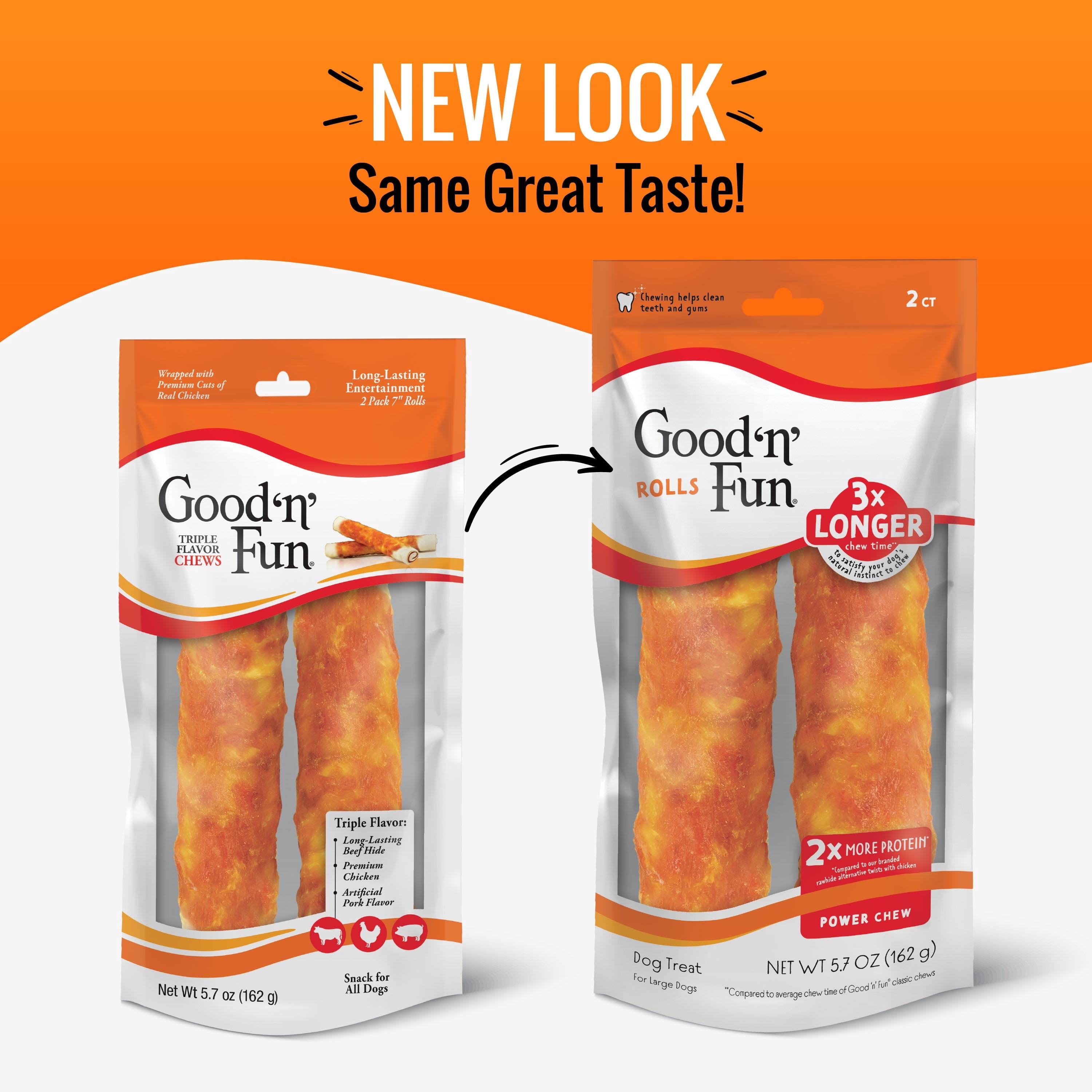 (3 pack) Good ’n’ Fun Triple Flavor Chews, 7 Inch Rolls, Rawhide Chews for Dogs, 2 Count