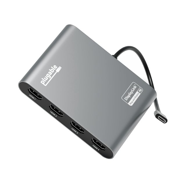 Adaptador USB-C Plugable USBC-7400H4 Quad 4K HDMI con PD de 100 W