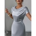 thumbnail image 3 of Elegant Grey Satin Cowl Neck Short Sleeve Maxi Dress For Day Or Evening Wear, 3 of 6
