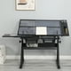 thumbnail image 2 of Drafting Desk With Side Shelf 0 To 75° Adjustable Tilting Drawing Desk Tempered Glass Art Table Writing Desk With Chair Stationery Storage Drawers, 2 of 9