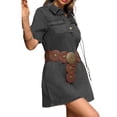 thumbnail image 3 of Women Summer Denim Dress Short Sleeve Button Down Collared Loose Fit Casual Jean Mini Dress, 3 of 7