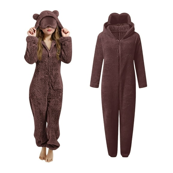 Boys Onesie Pajamas with Eye Mask Girls Pajamas with Bear-Eared Hood Zip-Up Fall Pajamas One-Piece Sleepwear Teen Winter Suit 11-12 Years