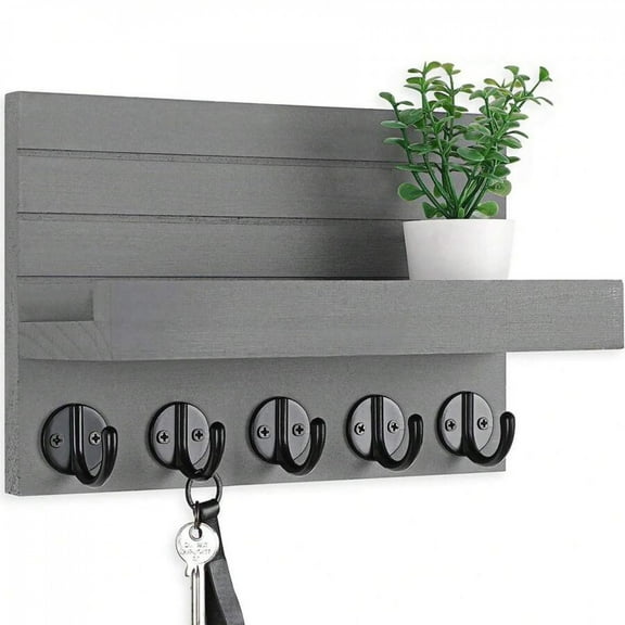 Key Holder For Wall,  Mail Holder With Shelf Has Large Hooks For Bags, Coats, Umbrella – Paulownia Wood Key Hanger With Mounting Hardware