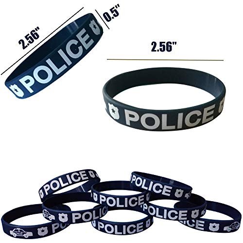 48PCS Pulseras de goma para fiestas policiales - Police Baby Shower / Birthday Party Favors Supplies Gifts - Halloween Goodie Bag Stuffers Fillers Pulseras de silicona para niños adultos