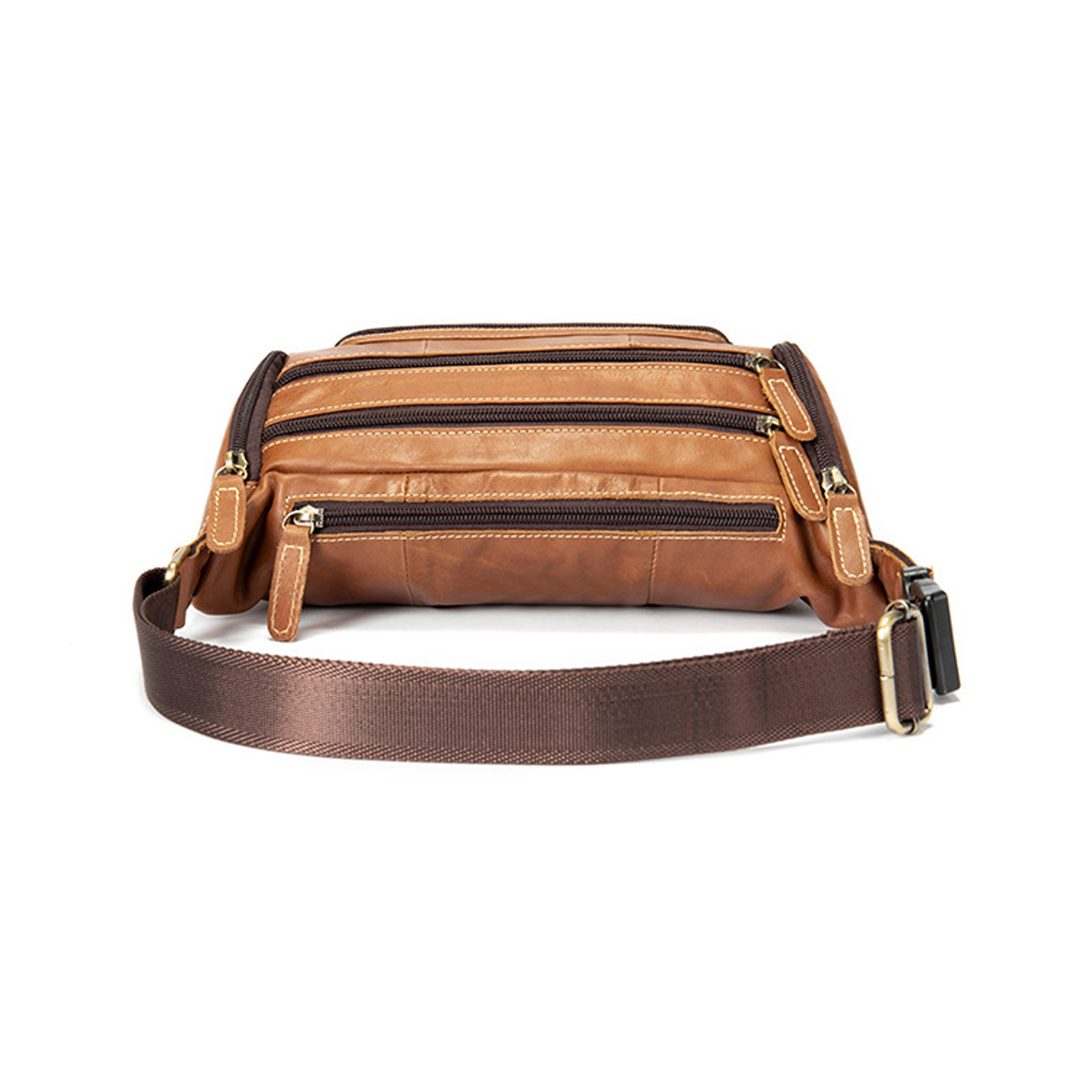Men’s Genuine Leather Fanny Pack Multi-Pocket Waist Bag with Adjustable Strap and Metal Zipper – Oil Coffee, Dark Coffee, Brown