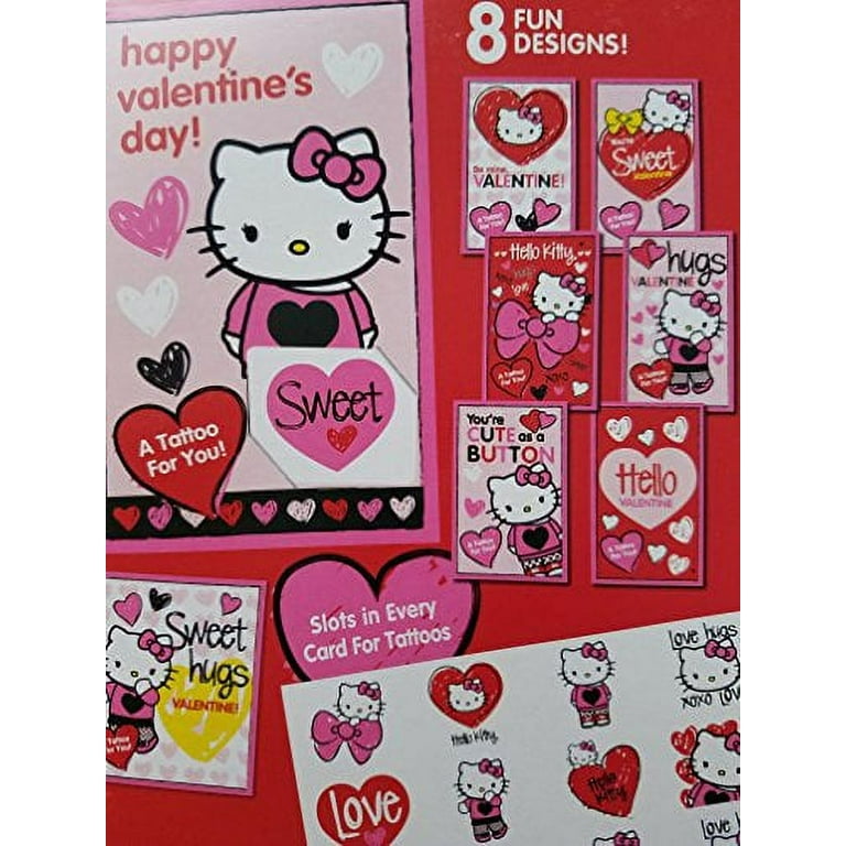 Hello Kitty 32 Valentines Cards w/ 32 Glitter Tattoos