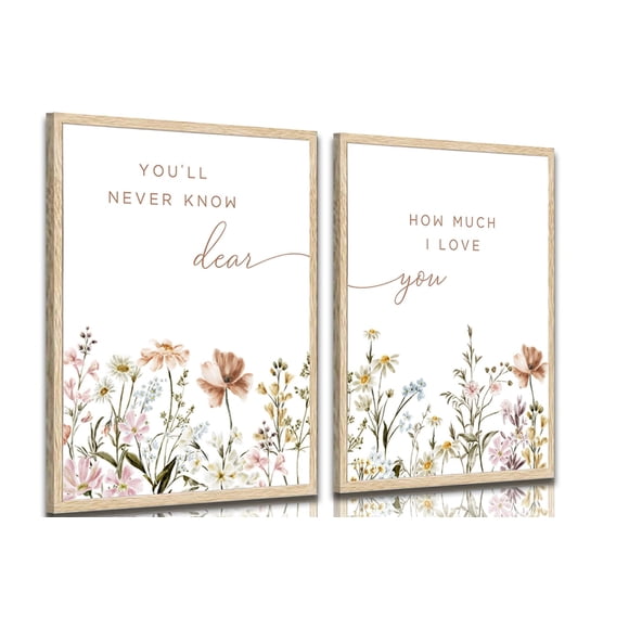 Juego de póster para decoración de pared para guardería de flores silvestres con cita inspiradora