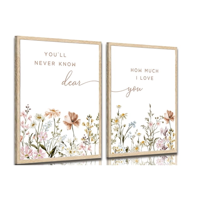 Juego de póster para decoración de pared para guardería de flores silvestres con cita inspiradora