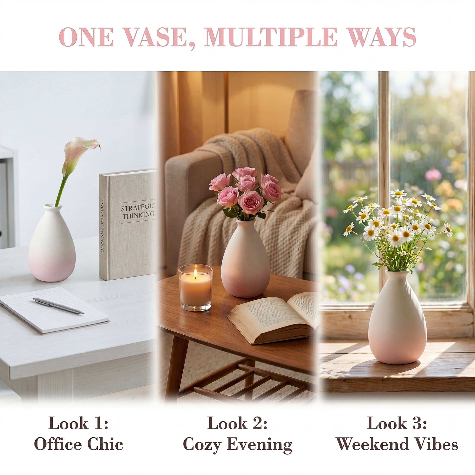 Unique Bargains Mini Ceramic Ribbed Bud Vase for Flower Pink 2.8"L x 2.8"W x 4.3"H