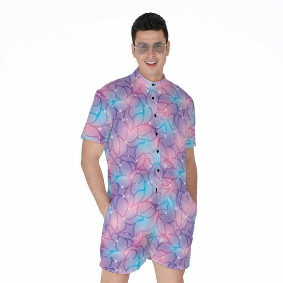 Floral Sparkle Short Sleeve Men'S Rompers Casual Summer Jumpsuits Outfit