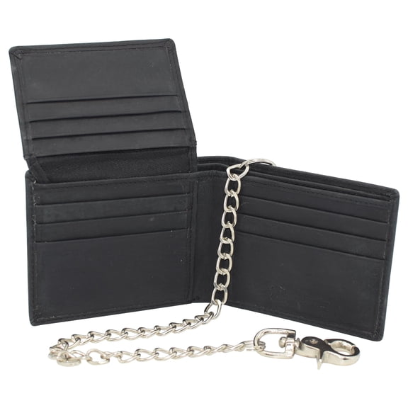RFID Blocking Men's Classic Bifold Vintage Leather Chain Wallet for Men Black