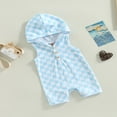 thumbnail image 3 of Baby Summer Hooded Romper  Casual Sleeveless Checkerboard Print One-Piece Jumpsuit, 3 of 7