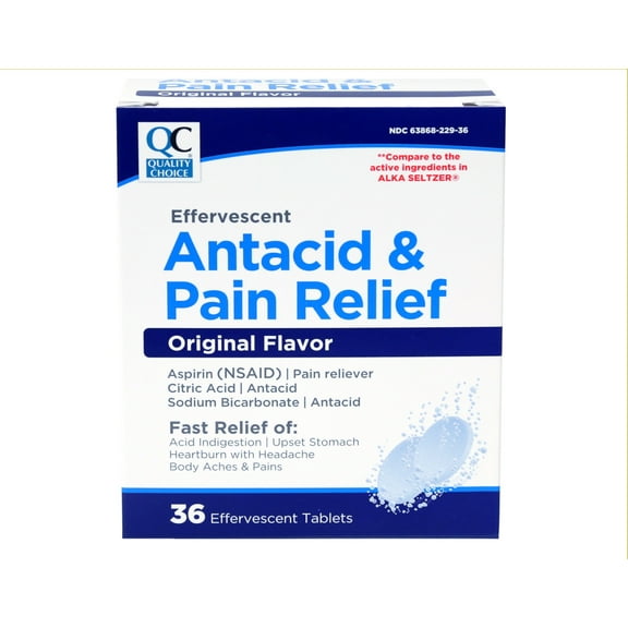 Quality Choice Effervescent Pain Relief Antacid Tablets 36 Count Each