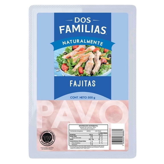 Fajitas de pavo Dos Familias congeladas naturalmente 500 g congelado
