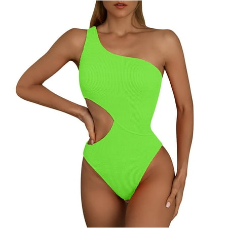 Clearance & Promo  Swimsuit Sexy Shoulder Bikini  Solid Sexy Hollowed-Out Swimsuit  Trendy Beachwear for Women  Stylish Bikini Set for Summer  Comfortable Swimwear | Sopatenor  Green M