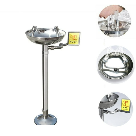 Eurhowing Emergency Eye Wash Station, Stainless Steel Pedestal Mounted Eye Wash Station, 12l/Min Safety Laboratory Bowl Eye Wash Station