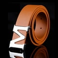thumbnail image 3 of Leather Mens Belts Removable Letter M Plate Buckle Waist Belt 1.29", 3 of 7