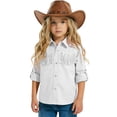 thumbnail image 5 of mgoYE Western Boys' Girls Button-Down Shirts Long Sleeve, Pearl Snap Shirt(White,7-8 Years), 5 of 9