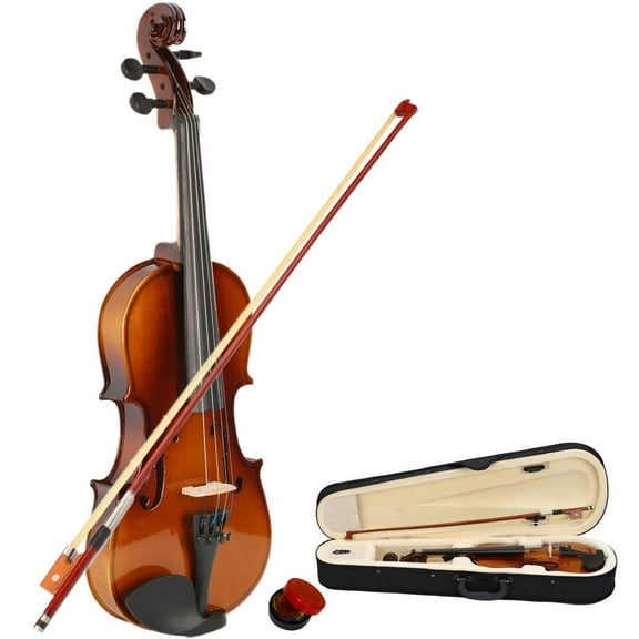 New 1/2 Acoustic Violin for Kids / Boys / Girls, Solid Wood Violin with Case and Bow, Black Violin Outfit Set for Beginners - Brown