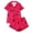 Red, variant on Women‘s Bow Print Loungewear Set | Satin Collared Top & Shorts Pajama Set | Short Sleeve Sleepwear for Home & Casual Outings(White,M)