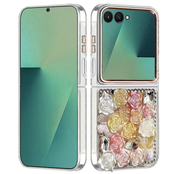 XPM for Samsung Galaxy Z Flip 7 Phone Case, Muti-Color Floral Fashion Bling Crystal 3D Full Diamonds Stones Sparkle Rhinestone Glitter Hybrid Cover for Galaxy Z Flip 7 (Orange)