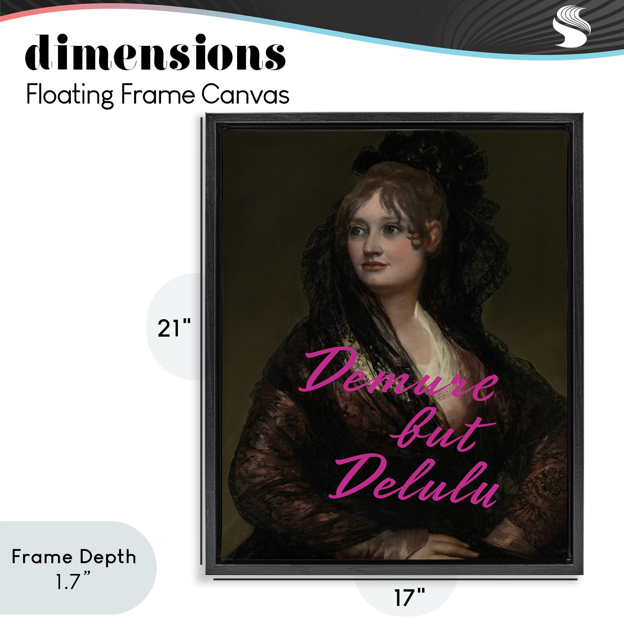 Stupell Industries Iconic Demure But Delulu Black Framed Floater Canvas Wall Art, design by Grotto Studios