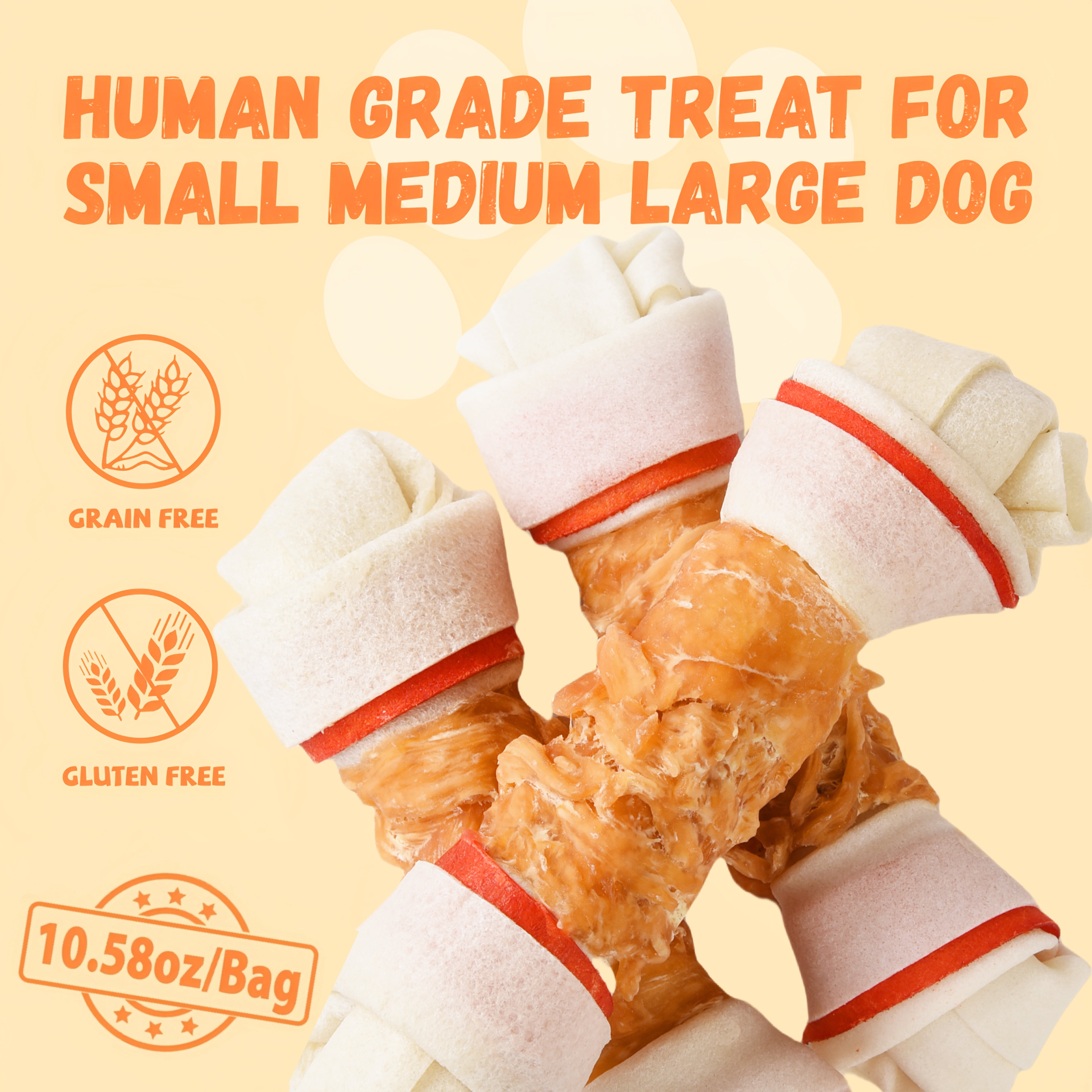 (2 pack) Pawmate Rawhide Dog Bone, Chicken Wrapped 6.5" Knotted Bones, Long-Lasting Chews for Large Dogs, 4 Count