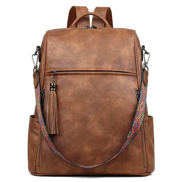Mochila de piel para portátil FADEON para mujer 15.6" Marrón