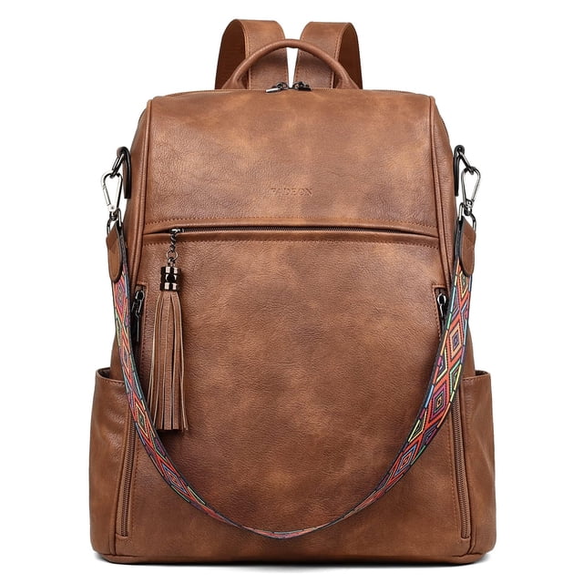 Mochila de piel para portátil FADEON para mujer 15.6" Marrón