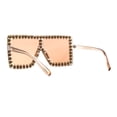 thumbnail image 4 of Rhinestone Rock and Roll Bling Oversize Flat Top Plastic Sunglasses Clear Beige, 4 of 4