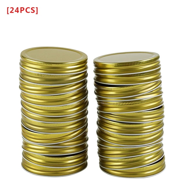 Smilepp 24Pcs 86mm Split-Type Wide Mouth Jars Lids Storage Caps with Silicone Sealing Rings Replacement Seal Cover, Golden