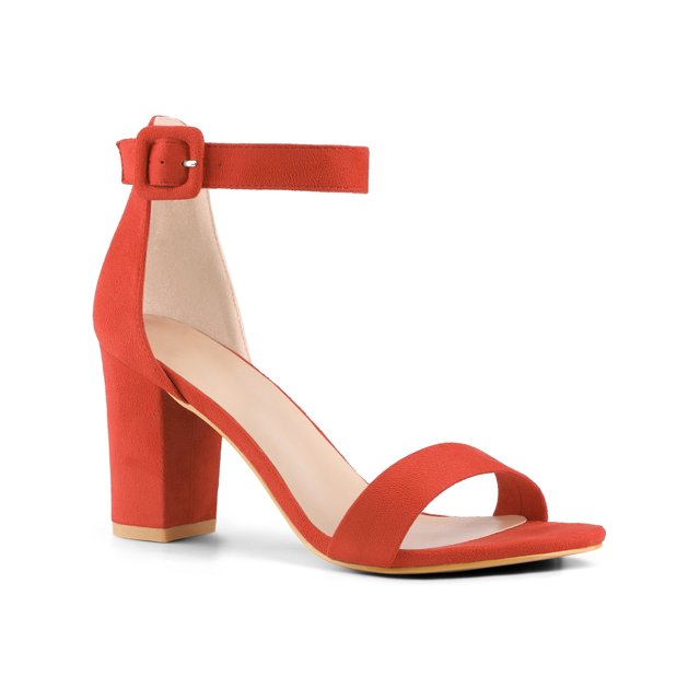 BLISSFUL STEP Woman's Sandals Block Heels Ankle Strap Open Toe Sandals Orange 7