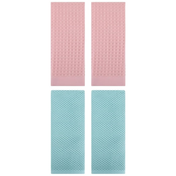 Unique Bargains 4 Pcs Soft Waffle Hand Towel Light Blue/Pink 13" x 30"/14" x 30"