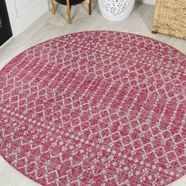 JONATHAN Y SMB108Q-5R Ourika Moroccan Geometric Textured Weave Fuchsia/Light Gray 5' Round Indoor/Outdoor Area Rug, Pet Friendly, Stain Resistant, Easy to Clean, for Patio, Living Room, Bedroom