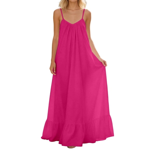 cocolona Womens Backless Cami Maxi Dress Summer Ruffle Flowy Long Dress Fashion Casual Loose Vacation Beach Sundress