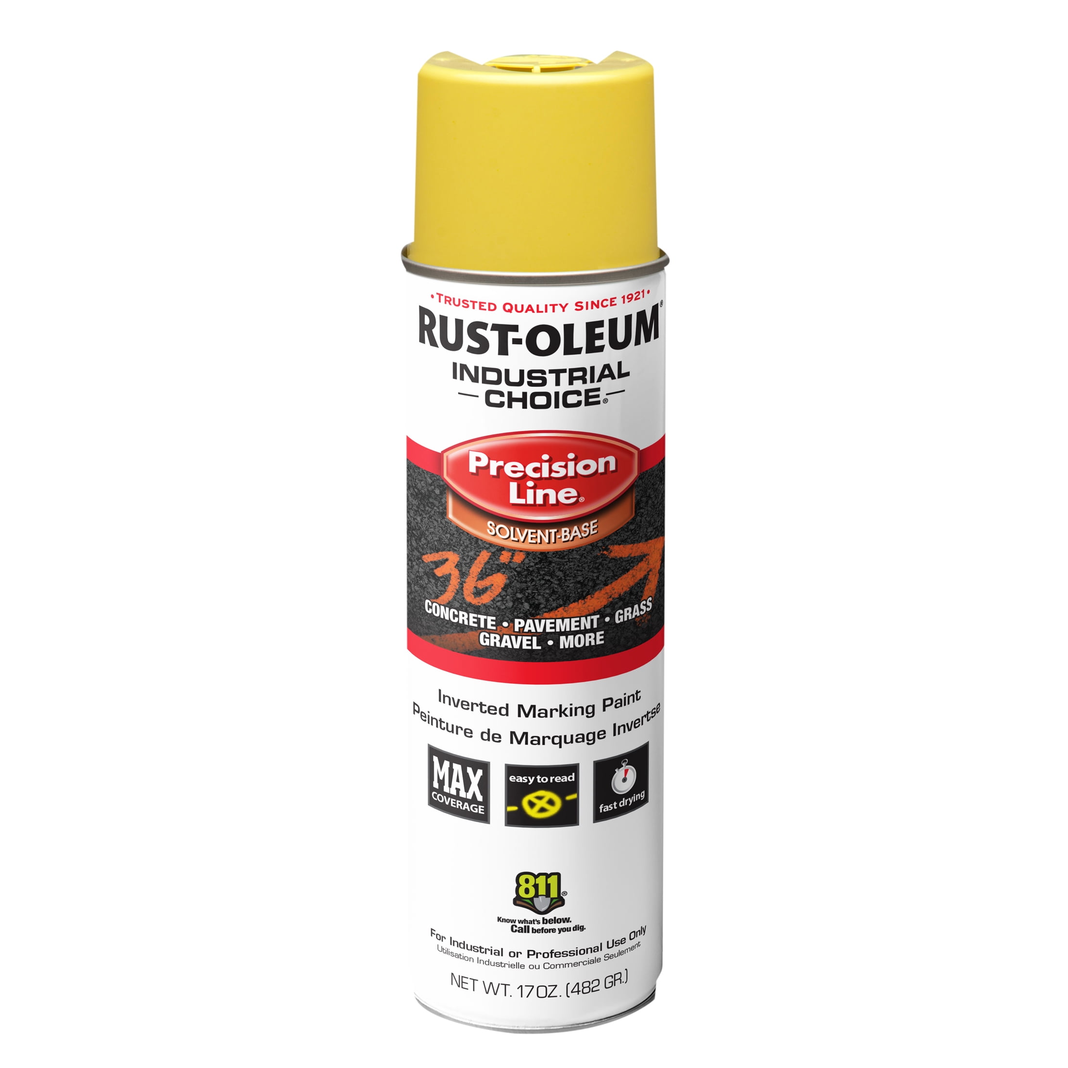 12 Pack, High Visibility Yellow, Rust-Oleum Precision Line Marking Flat Spray Paint- 17 oz