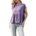 thumbnail image 4 of INSPIRE CHIC Short Sleeve Blouse for Women Casual Round Neck Ruffle Flowy Spring Summer Going Out Blouses Top XS Purple, 4 of 6