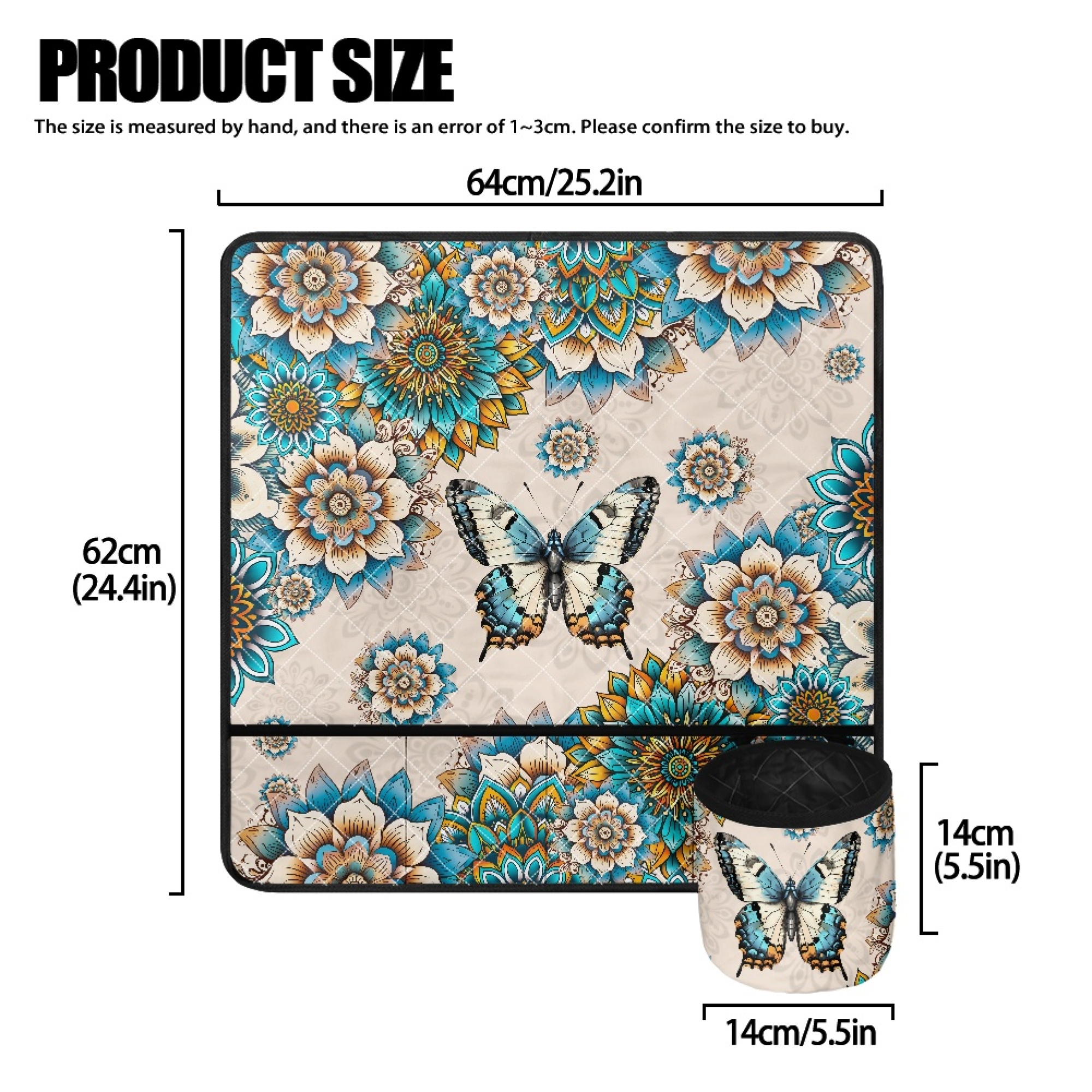 ZIATUBLE Boho Mandala Flower Sewing Machine Mats Anti Bounce Butterfly Sewing Machine Muffling Mat with Pockets Washable Sewing Machine Pad for Table with Removable Storage Bag