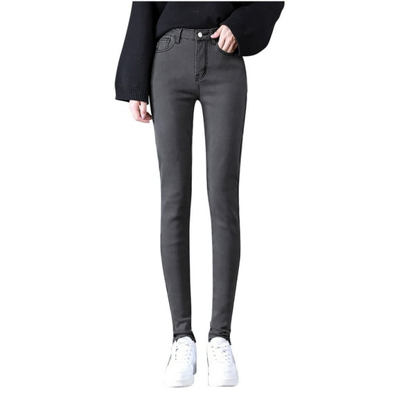 Ernkv Women's Pants Comfy Lounge Casual Pencil Pants For Ladies Fashion Fall Winter Long Trousers Plus Size Plus Velvet Elastic High Waist Solid Color Gray 28