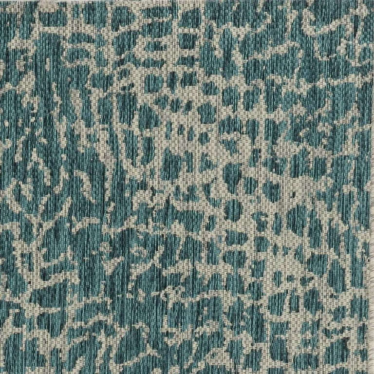8'X11' Teal Machine Woven Uv Treated Animal Print Indoor Outdoor Area Rug 8'X11' Teal Machine Woven Uv Treated Animal Print Indoor Outdoor Area Rug