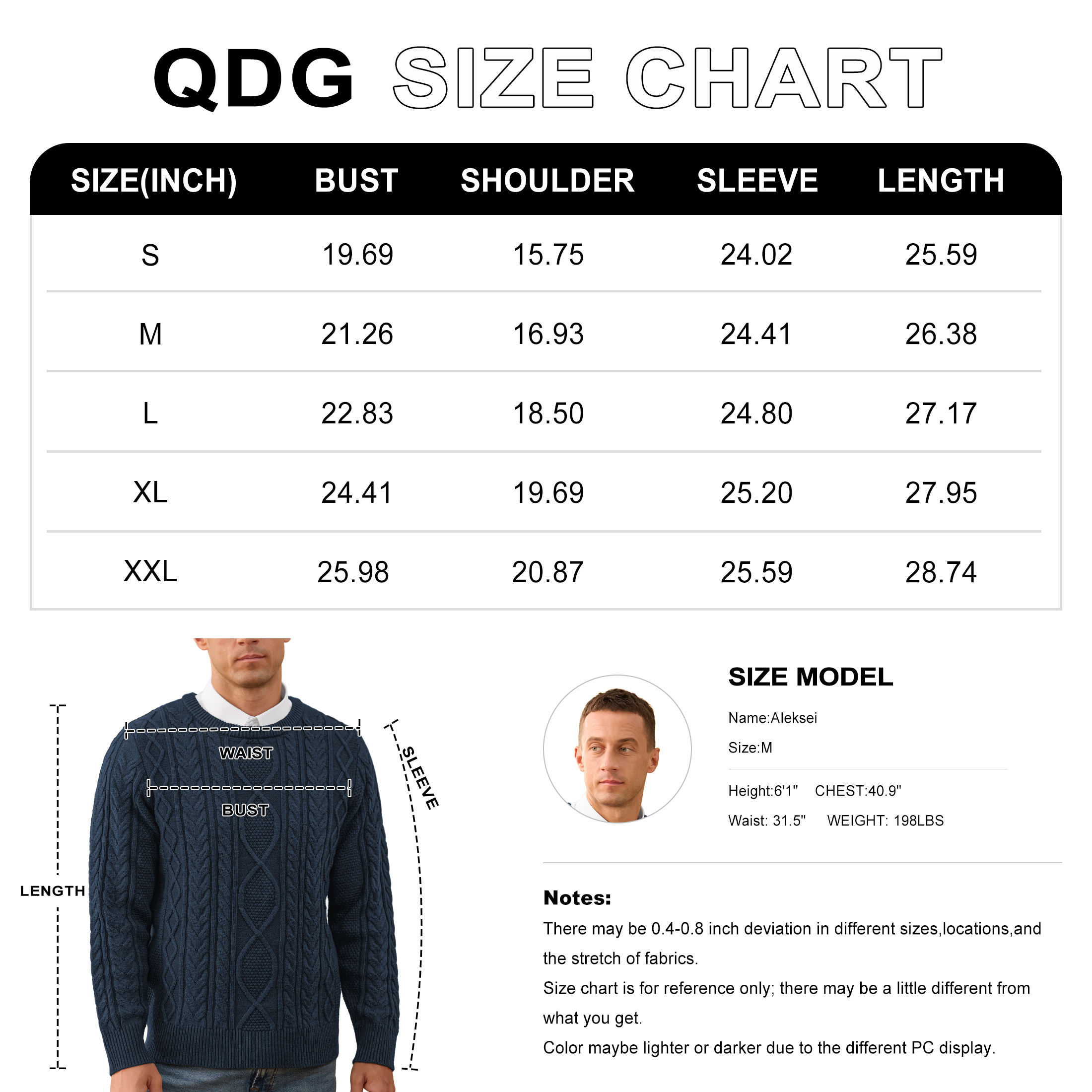 QDG Men's Cable Knit Pullover Sweater, Crewneck photo 5