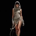 thumbnail image 1 of Vestido con cordón para mujer, vestido sexy con cordones, color sólido para compras, citas y fiestas Ygjytge Caqui T XL para Mujer, 1 of 9